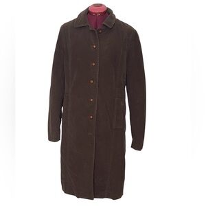 Vintage Y2K 2004 Gap Trench Coat Women Sz L Button Down Cotton Chocolate Brown